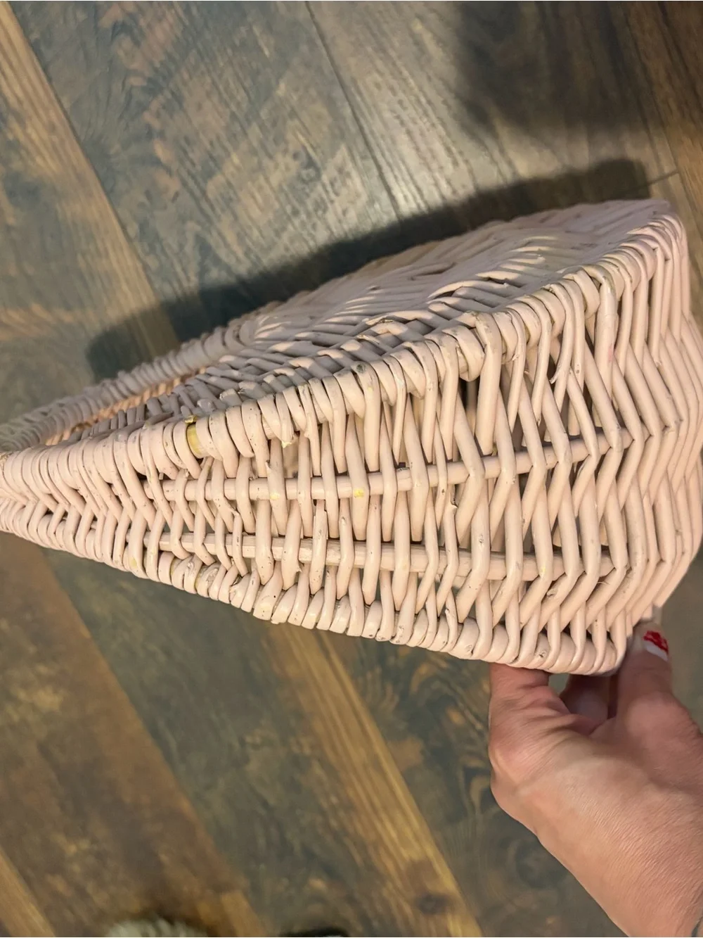 Handwoven Pink Wicker Wall Basket - Round